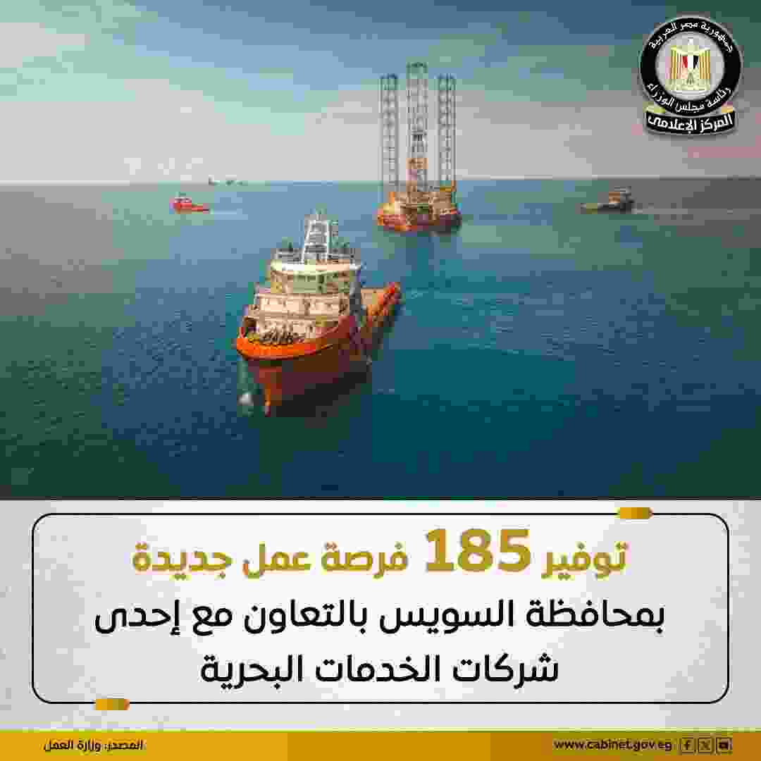  توفير 185 فرصة عمل جديدة في السويس برواتب تصل إلى 16 ألف جنيه